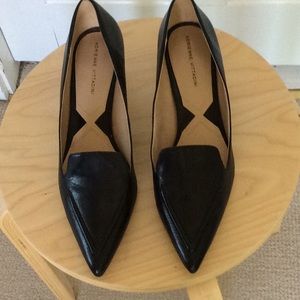 Black leather kitten heels